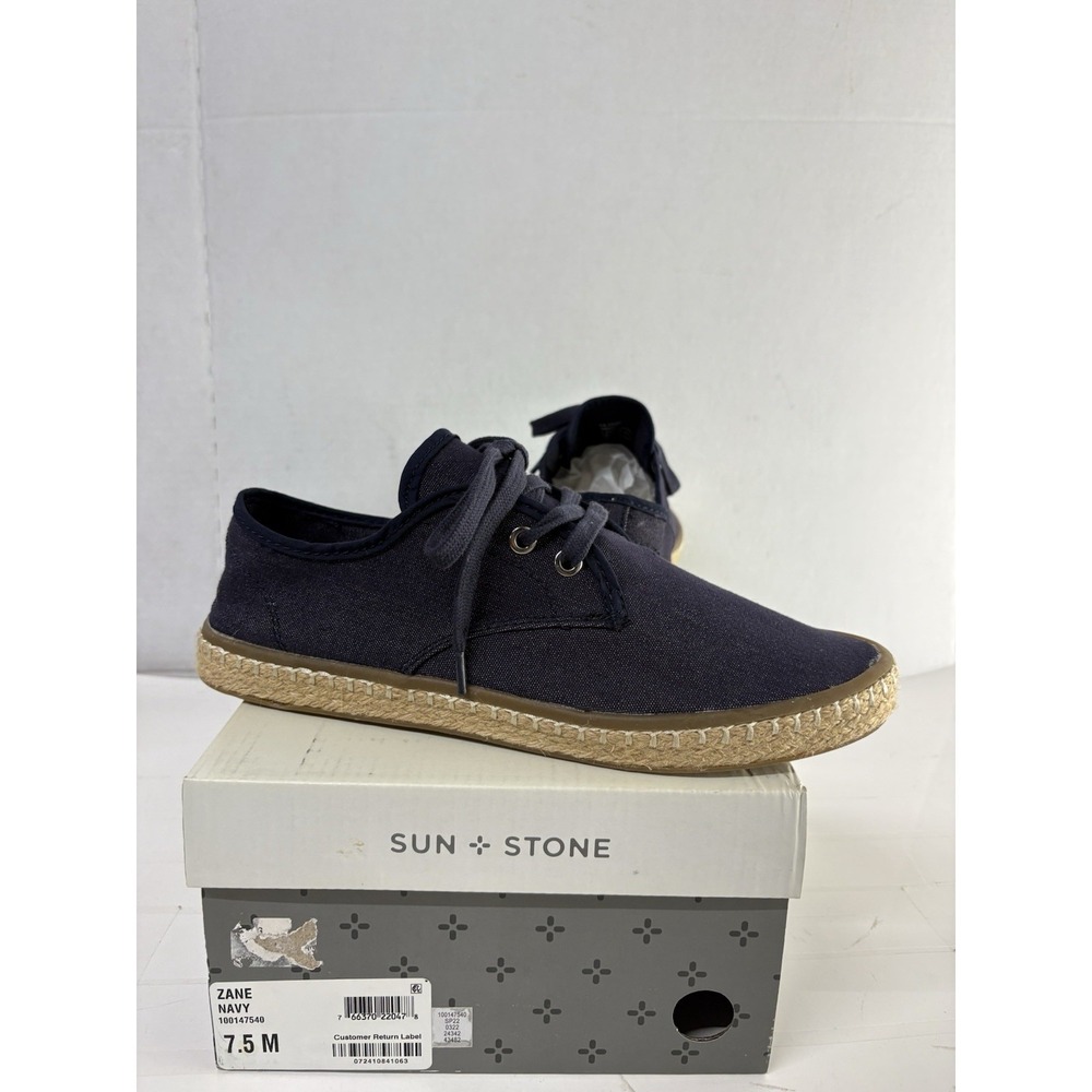 Sun + Stone Men's Lace Up Espadrille Sneakers Zane Size 7.5M Navy Mesh